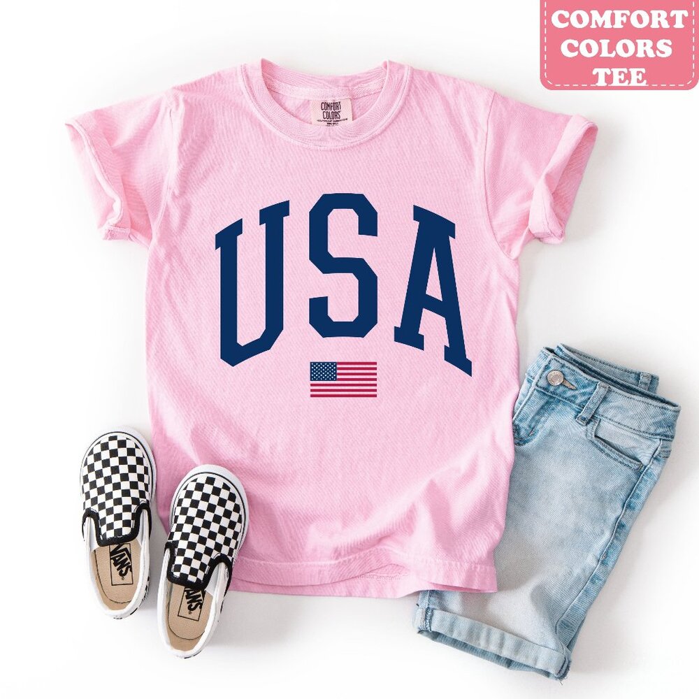Kids Big USA Shirt, Girls Patriotic Shirt Kids, Boys July 4th Graphic Tee Shirt